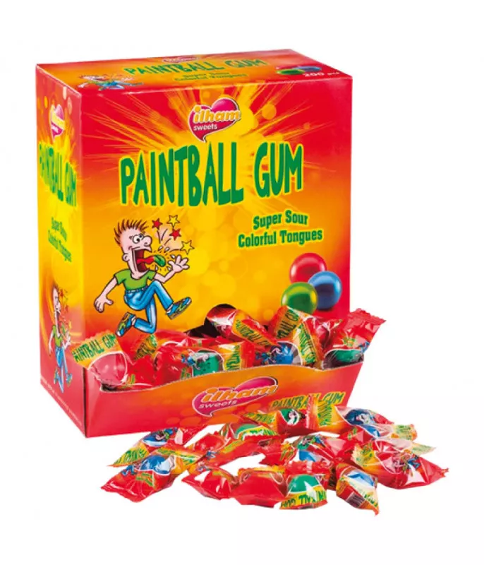bubble gum paint ball tache langue pomme verte halal pour 5 pieces